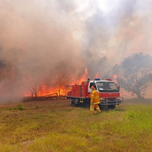 Firefighters work to contain a bushfire.