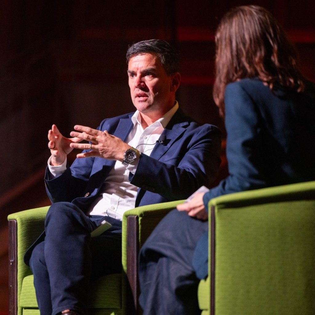 Opposition Leader Brad Battin, speaking on stage